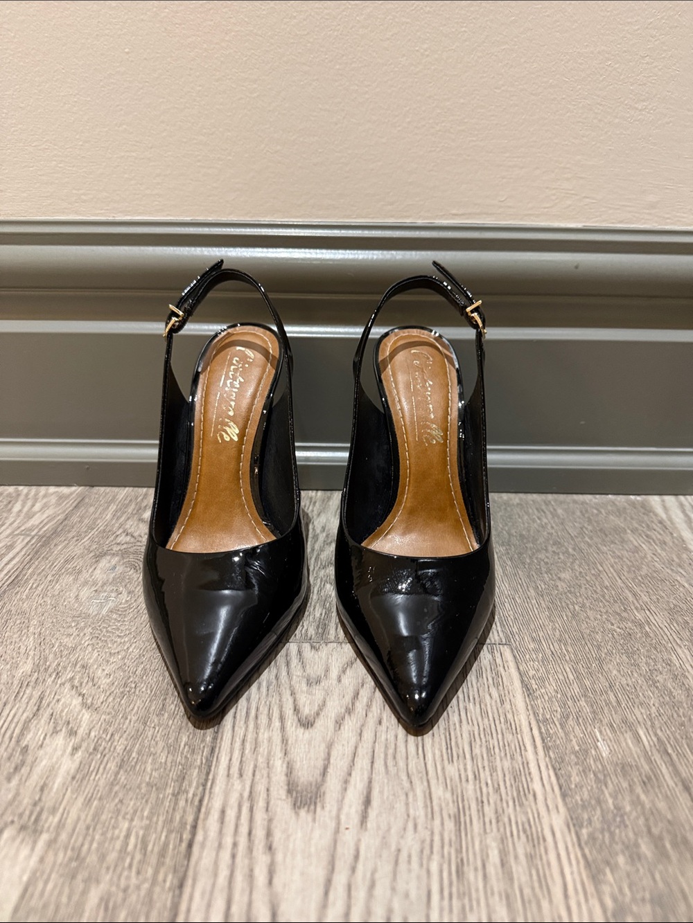 L'INTERVALLE Black Patent Pointed Slingback Heels